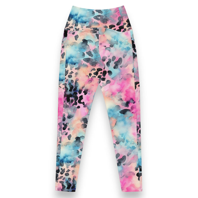 LEGGINGS DE CINTURA ALTA CON LEOPARDO DE ALGODÓN DE AZÚCAR AZUL (BOLSILLOS)