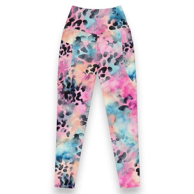 LEGGINGS DE CINTURA ALTA CON LEOPARDO DE ALGODÓN DE AZÚCAR AZUL (BOLSILLOS)