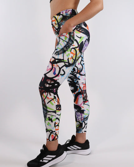 Chroma Fusion Graffiti High-Waisted Leggings (Pockets)