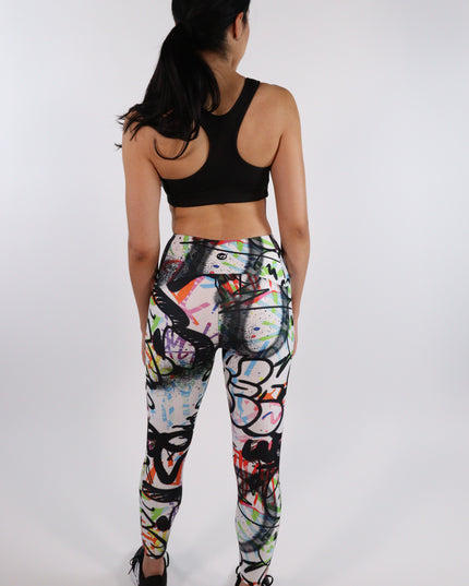 Chroma Fusion Graffiti High-Waisted Leggings (Pockets)