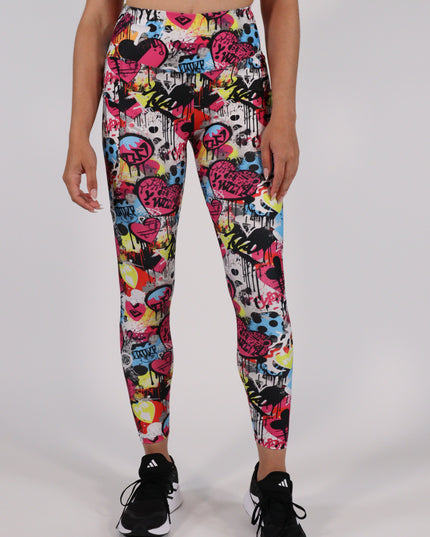 Magenta Hearts Graffiti High-Waisted Leggings (Pockets)