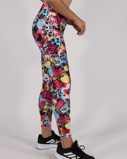 Magenta Hearts Graffiti High-Waisted Leggings (Pockets)