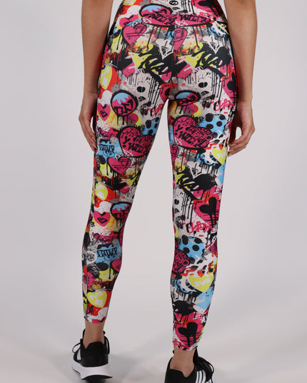 Magenta Hearts Graffiti High-Waisted Leggings (Pockets)