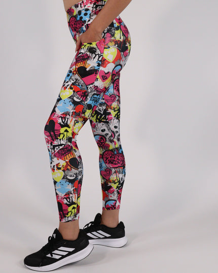 Magenta Hearts Graffiti High-Waisted Leggings (Pockets)
