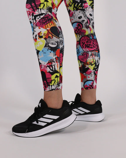 Magenta Hearts Graffiti High-Waisted Leggings (Pockets)