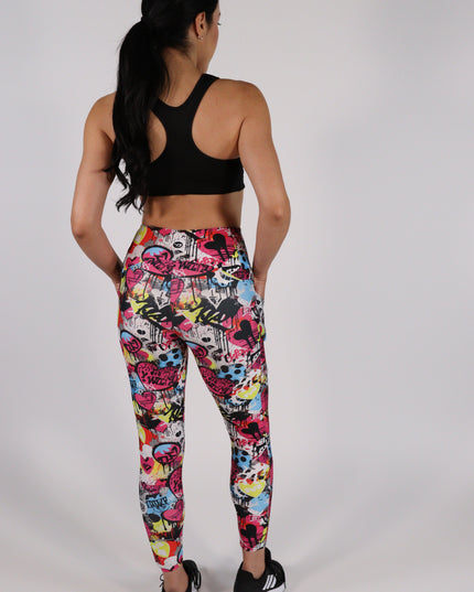 Magenta Hearts Graffiti High-Waisted Leggings (Pockets)
