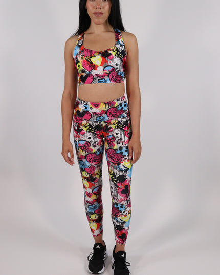 Magenta Hearts Graffiti High-Waisted Leggings (Pockets)