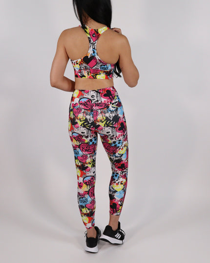 Magenta Hearts Graffiti High-Waisted Leggings (Pockets)