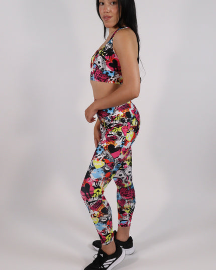 Magenta Hearts Graffiti High-Waisted Leggings (Pockets)