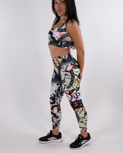 Chroma Fusion Graffiti High-Waisted Leggings (Pockets)