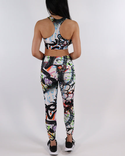 Chroma Fusion Graffiti High-Waisted Leggings (Pockets)