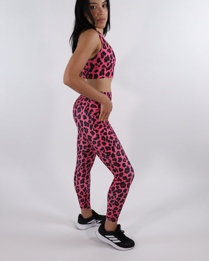 Pink Pounce Leopard High-Waisted Leggings - (Pockets)