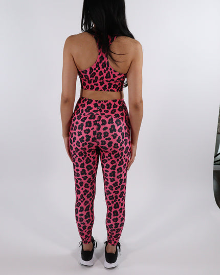 Pink Pounce Leopard High-Waisted Leggings - (Pockets)