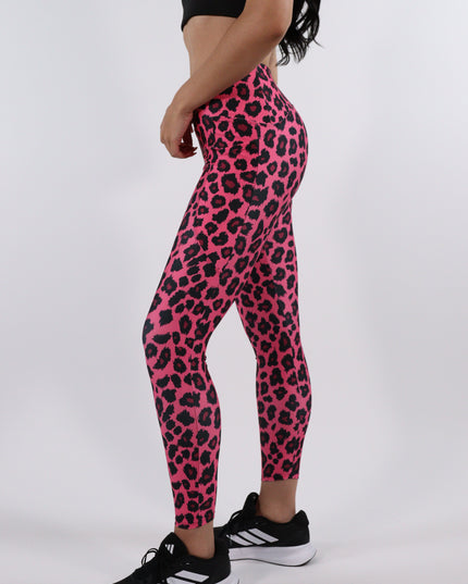 Pink Pounce Leopard High-Waisted Leggings - (Pockets)