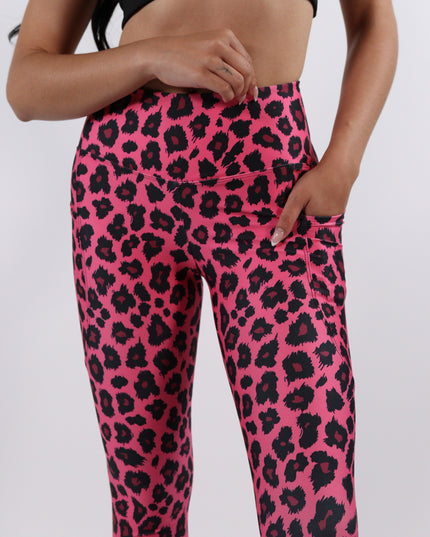 Pink Pounce Leopard High-Waisted Leggings - (Pockets)