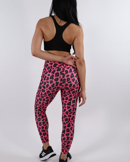 Pink Pounce Leopard High-Waisted Leggings - (Pockets)