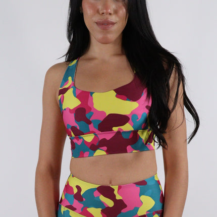 Maroon Mirage Camo Longline Sports Bra