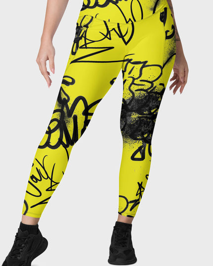 Urban Noir Graffiti High-Waisted Leggings - Yellow (Pockets)
