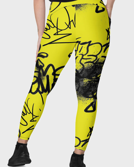 Urban Noir Graffiti High-Waisted Leggings - Yellow (Pockets)