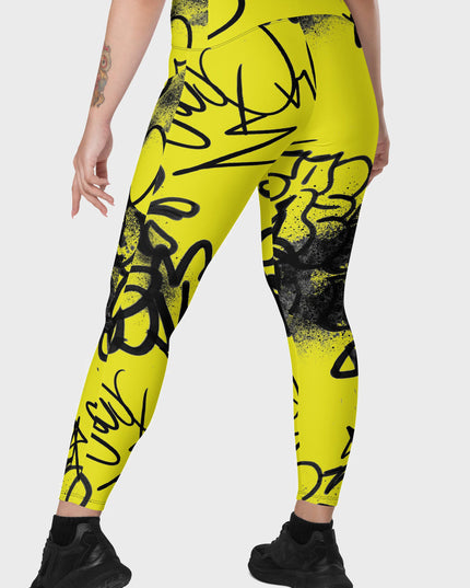 Urban Noir Graffiti High-Waisted Leggings - Yellow (Pockets)