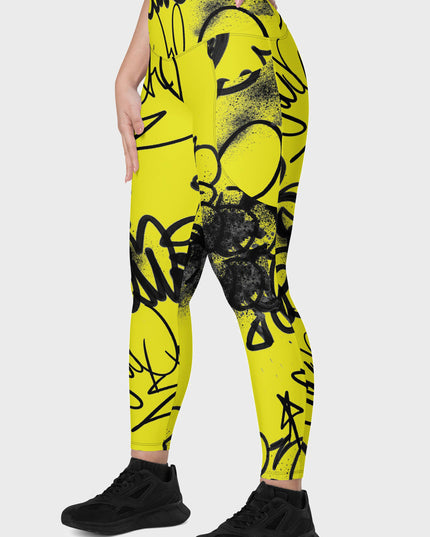 Urban Noir Graffiti High-Waisted Leggings - Yellow (Pockets)