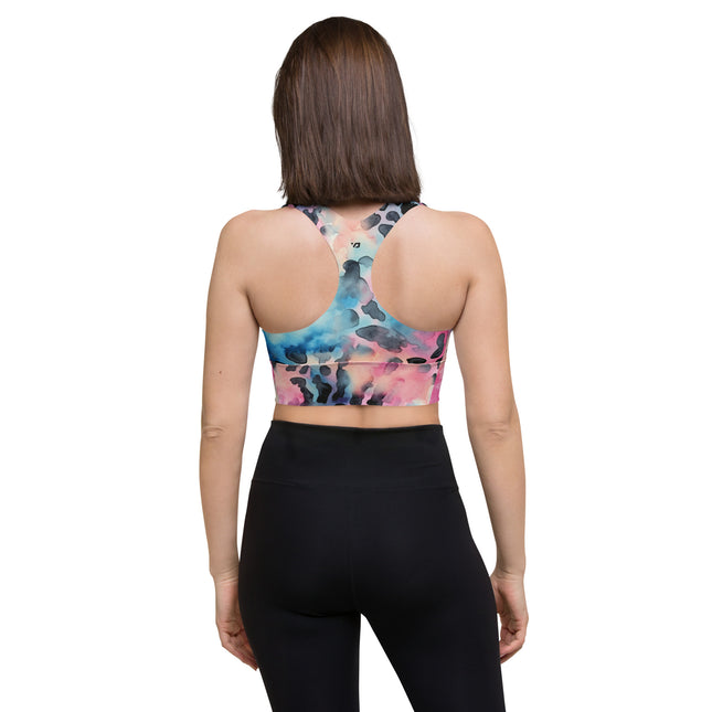 Blue Cotton Candy Leopard Longline Sports Bra