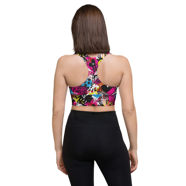 Magenta Hearts Graffiti Longline Sports Bra