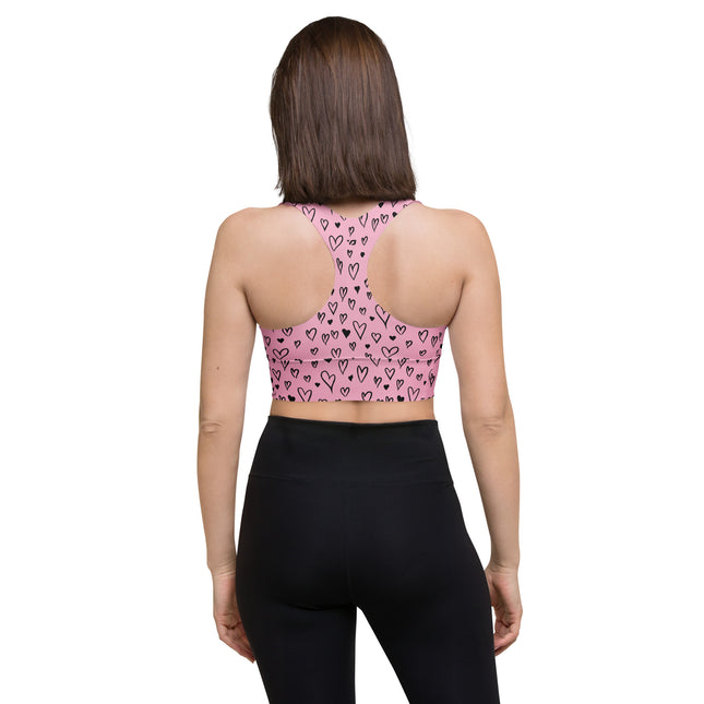 Pink Grunge Heart Longline Sports Bra