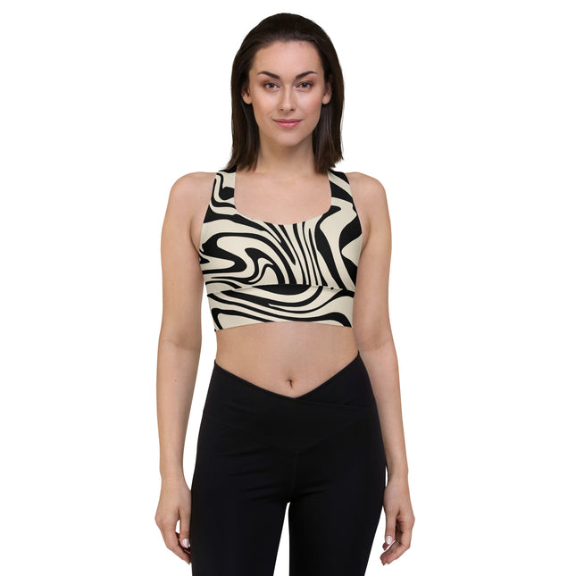 Black Abstract Liquid Longline Sports Bra