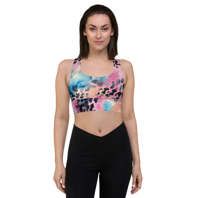 Blue Cotton Candy Leopard Longline Sports Bra