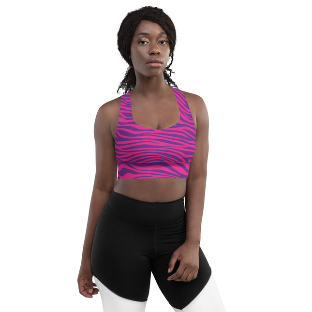 Hot Pink Stripes Longline Sports Bra