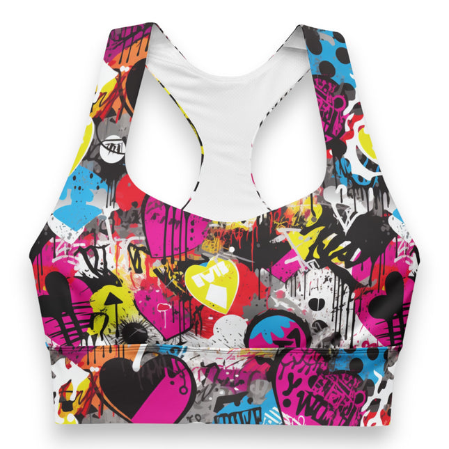 Magenta Hearts Graffiti Longline Sports Bra