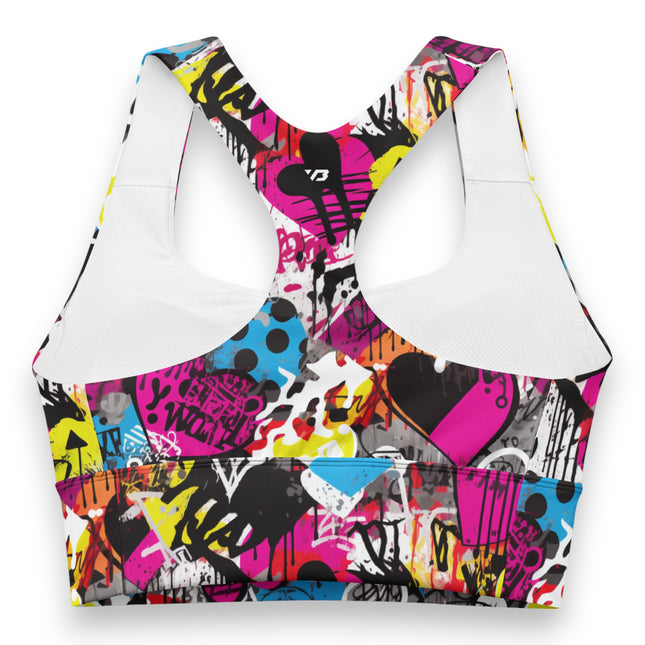 Magenta Hearts Graffiti Longline Sports Bra