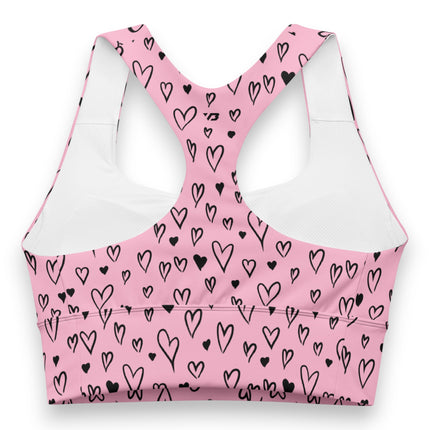 Pink Grunge Heart Longline Sports Bra