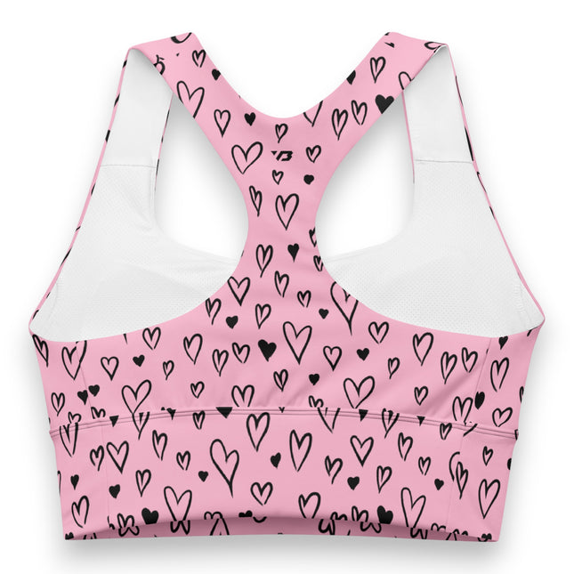 Pink Grunge Heart Longline Sports Bra