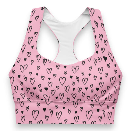 Pink Grunge Heart Longline Sports Bra