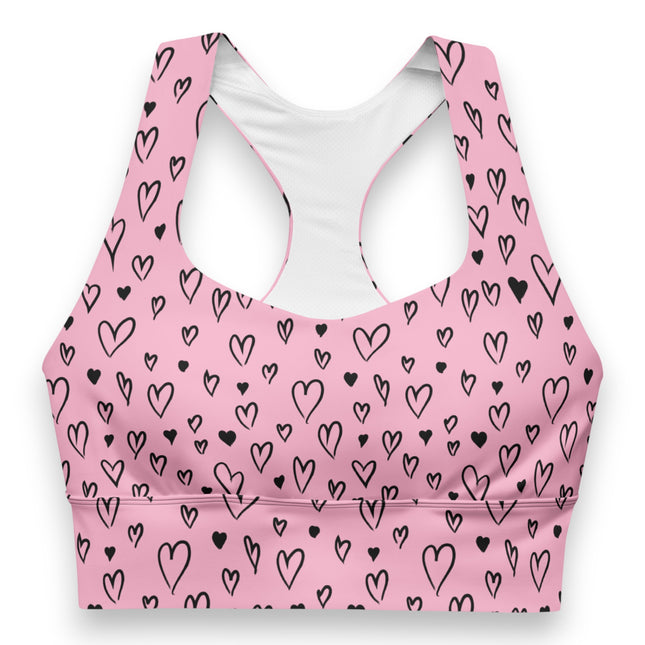 Pink Grunge Heart Longline Sports Bra