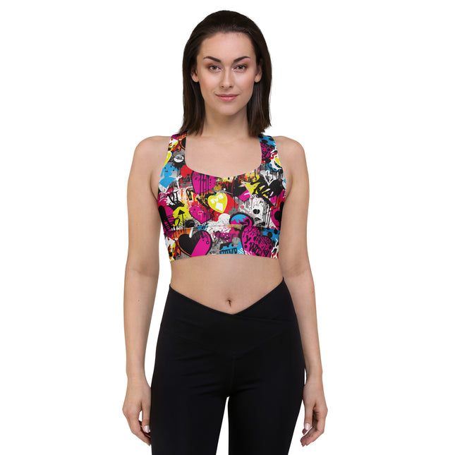 Magenta Hearts Graffiti Longline Sports Bra