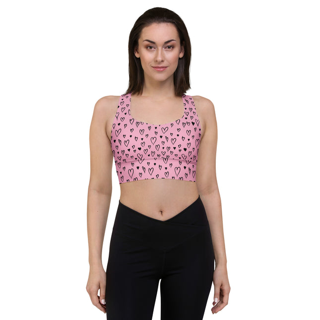 Pink Grunge Heart Longline Sports Bra