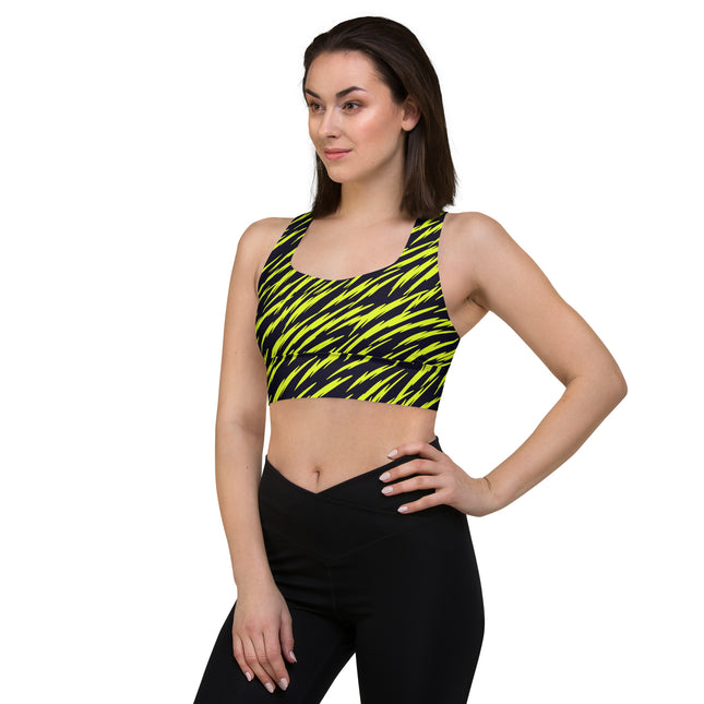 Yellow Tiger Stripes Longline Sports Bra