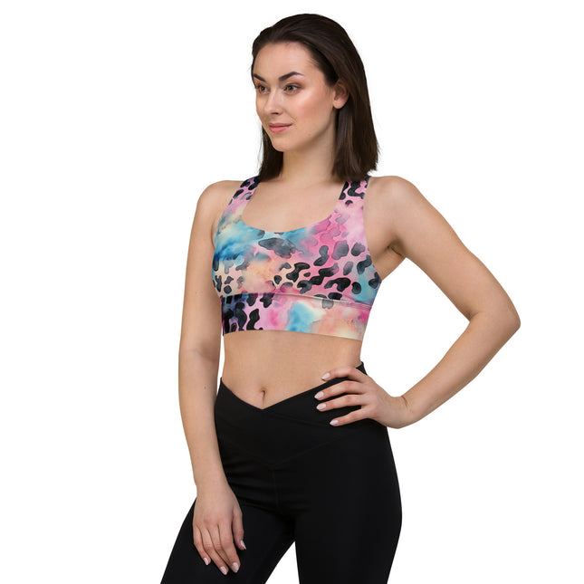 Blue Cotton Candy Leopard Longline Sports Bra