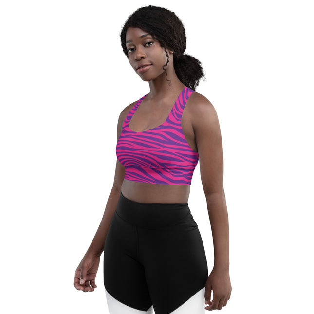 Hot Pink Stripes Longline Sports Bra