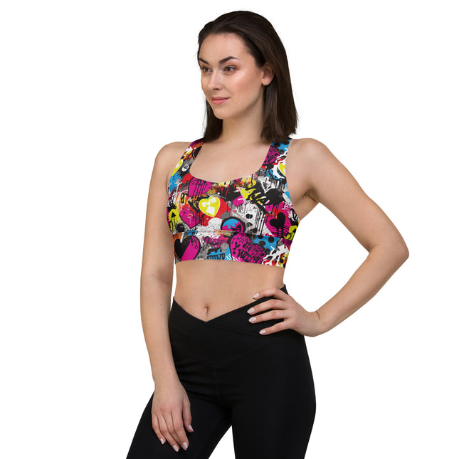 Magenta Hearts Graffiti Longline Sports Bra