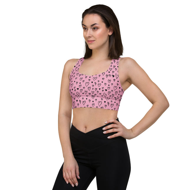 Pink Grunge Heart Longline Sports Bra