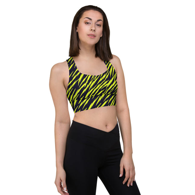 Yellow Tiger Stripes Longline Sports Bra