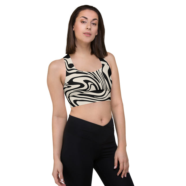 Black Abstract Liquid Longline Sports Bra