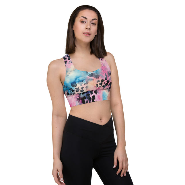 Blue Cotton Candy Leopard Longline Sports Bra