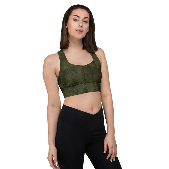 Forest Green Grunge Longline Sports Bra