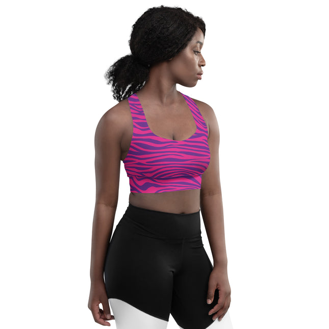 Hot Pink Stripes Longline Sports Bra