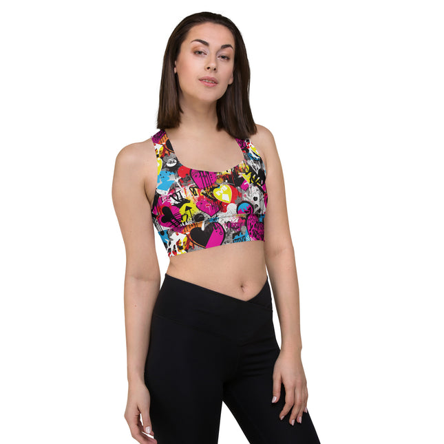 Magenta Hearts Graffiti Longline Sports Bra